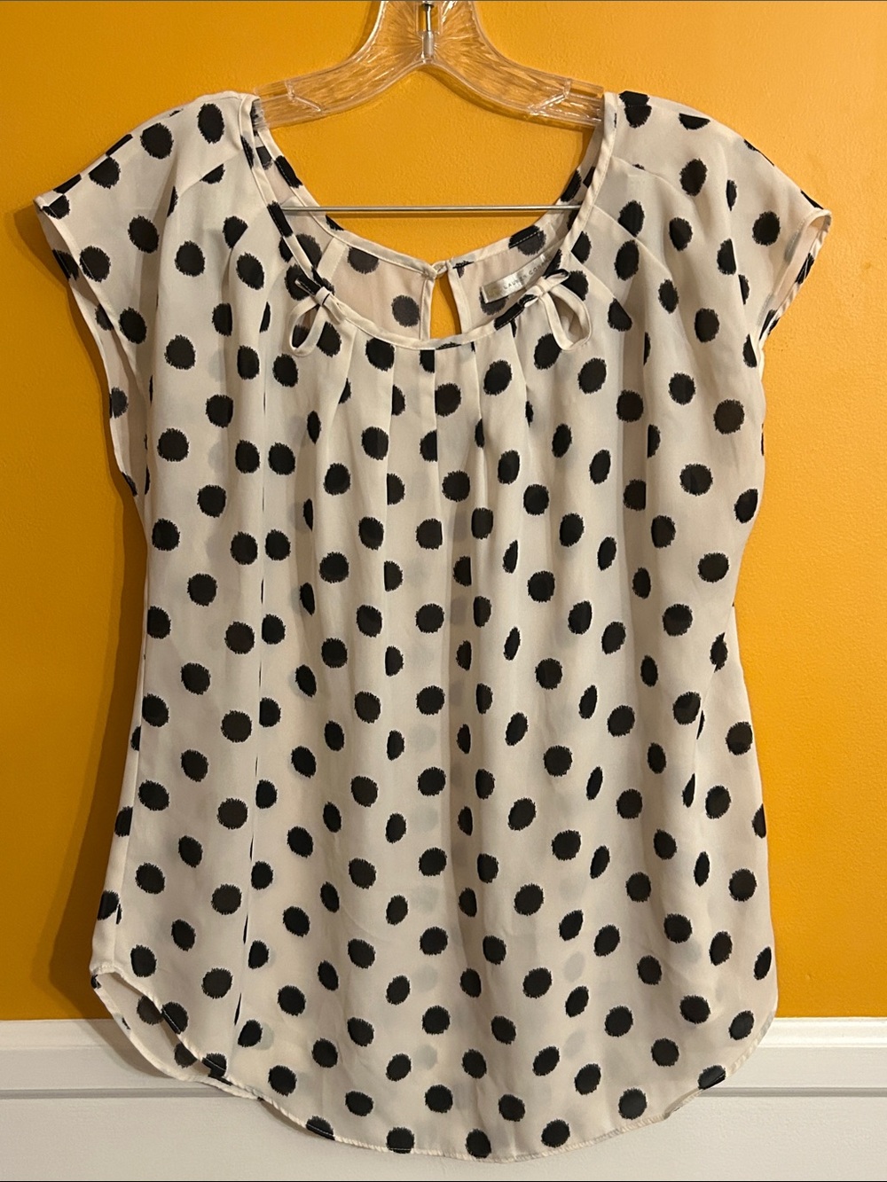 LC Lauren Conrad Black Polka Dot Cap Sleeve Blouse - Cream
